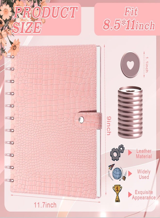 WANGDEFA PU Leather 8.5*11in Discbound Cover And Disc Set with 11 Pcs Discbound Discs 1in Disc Bound Notebook Accessories Discbound Planner Cover Notebook Planner System For office(Not including book) (Pink) - Image 2